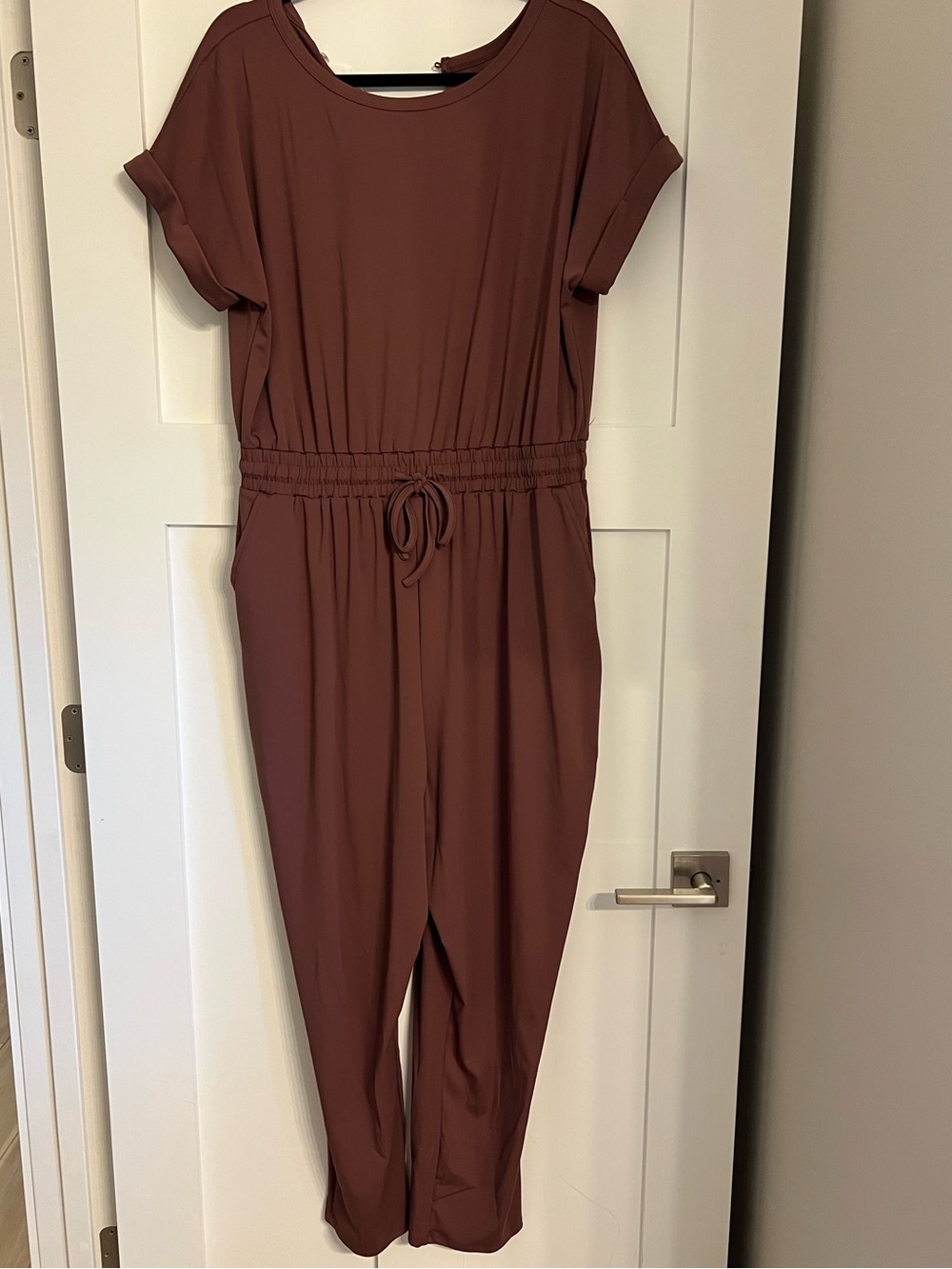 Maurices Dusty Rose Short Sleeve Drawstring Waist Jumpsuit